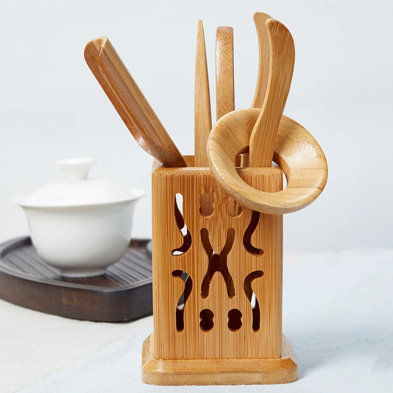 Handmade Kung Fu Tea Sets Vintage Puer Knife Spoon Tea Tools Set Tea Ceremony Utensils Chinese Bamboo Clip Strainer 6pc/set