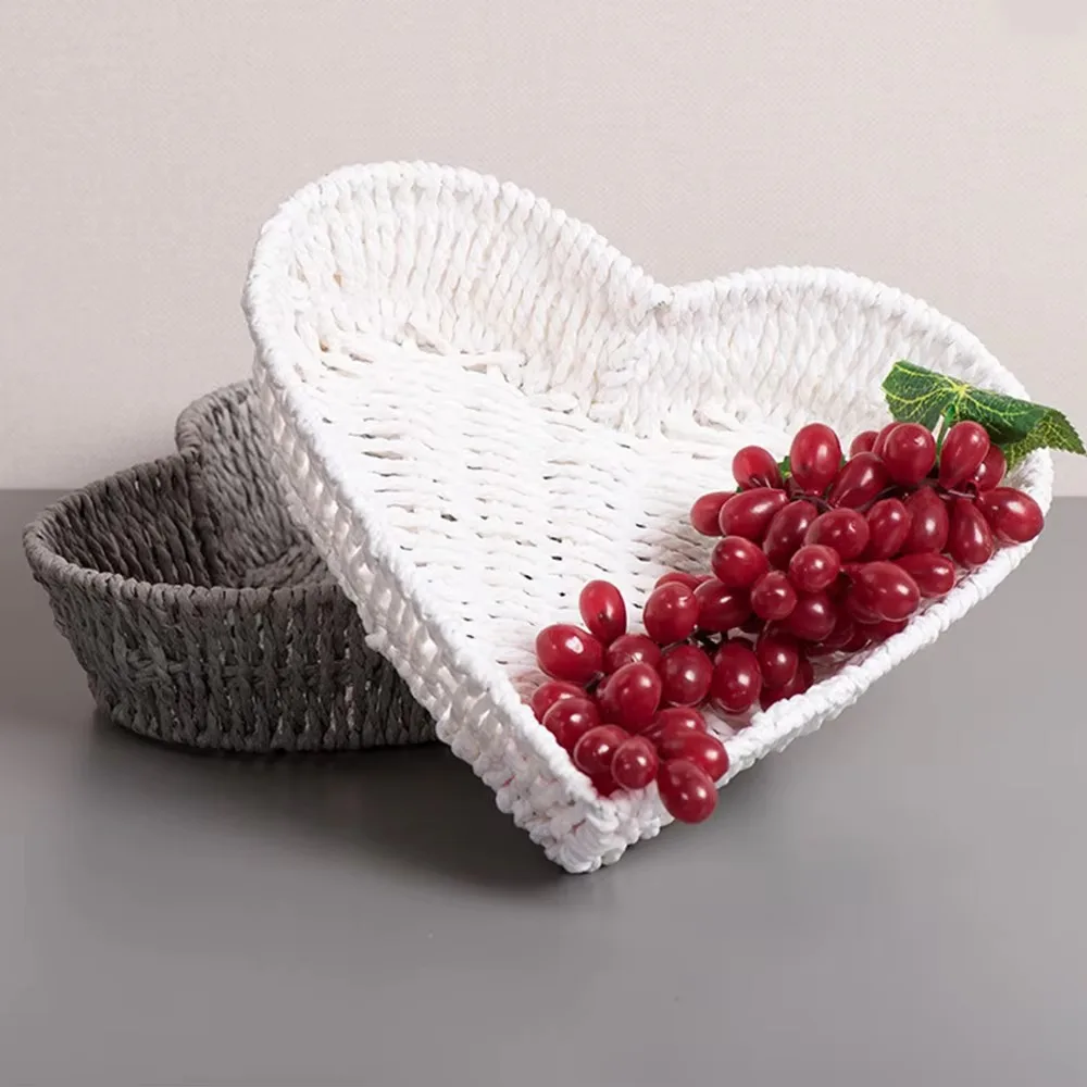 Easy to Use Stackable Woven Storage Basket Chic Sturdy Heart Shape Basket Handmade Paper Rope Fruit Plate Snack Storage