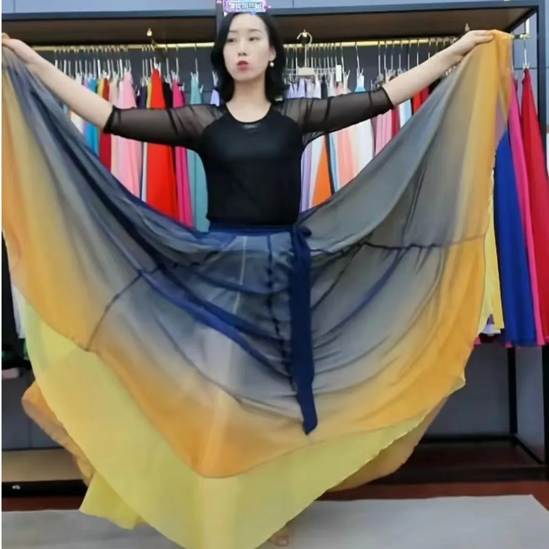 Big Swing Skirt Gradient Color Flamenco Dance Skirt Chiffon Dress Chinese Style Stage Performance Dress Lady Practice Dancewear