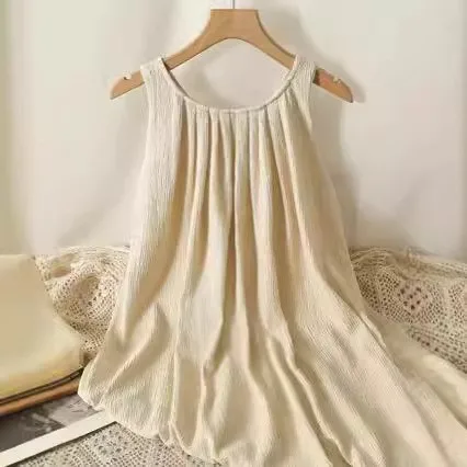 Vaion Ne Hanging Svel Vest Dr Women's Loose Slim Ba Exposure Pleated Beach Long Skirt Cotton Girl Sle