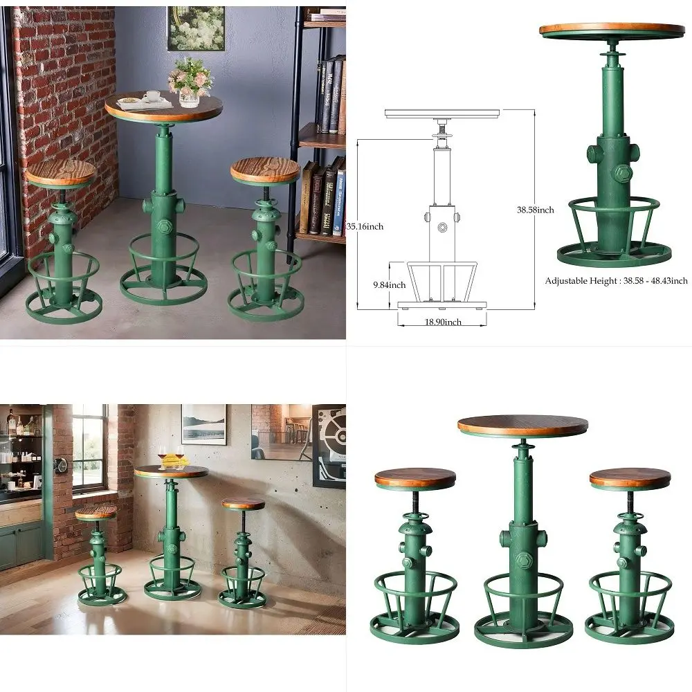 

3 Piece Pub Bar Set Retro Round Bar Table and Stools for 2 Height Adjustable Pub Desk and Stools Match Bar Height and Counter B