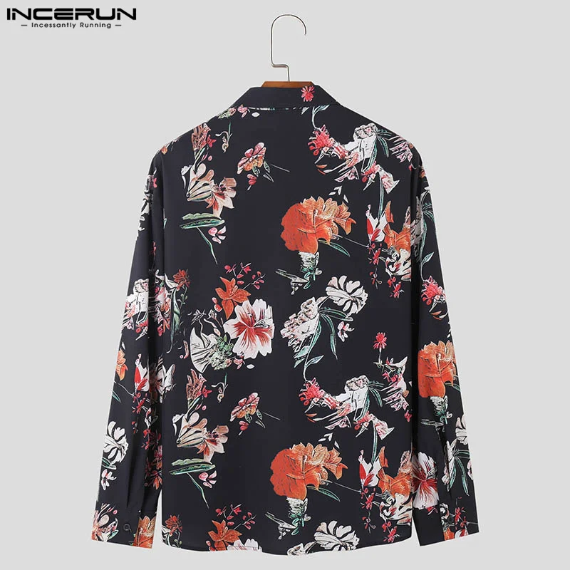 INCERUN Tops 2024 Fashion Vacation Style Men Floral Printed Shirts Casual Streetwear Hot Sale Three-quarter Sleeve  Blouse S-5XL