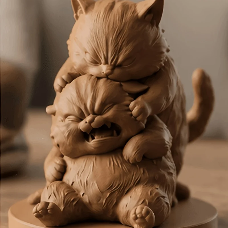 Funny Playful Cat Figurine, 3D Printed Cute Animal Statue, Unique Desktop Decor for Home & Office, Creative Exclusive Gift for C