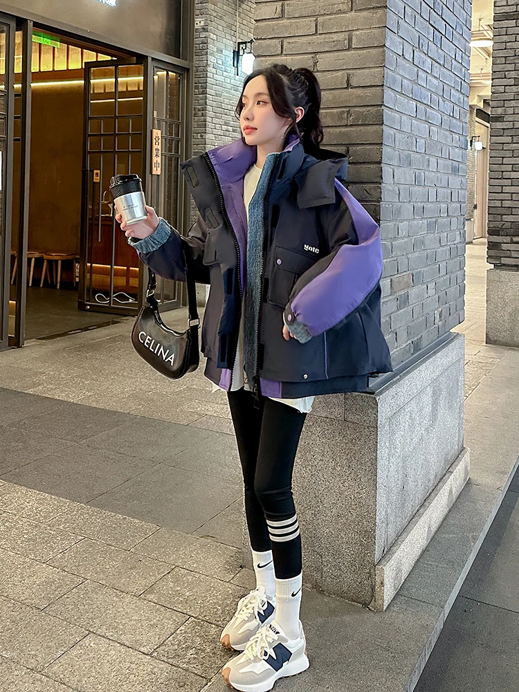 

Женская утепленная куртка-пуховик 2025: Новая зимняя модная модель в корейском стиле с комбинированными вставками, белая, с наполнителем из утиного пуха