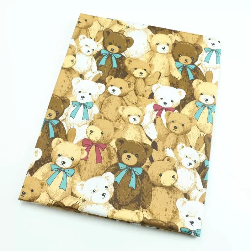 Cotton Printed Kawaii Cartoon Vintage Bear Fabric for Kids Clothes Hometextile Curtain Cushion Dress skirt Cover DIY Material