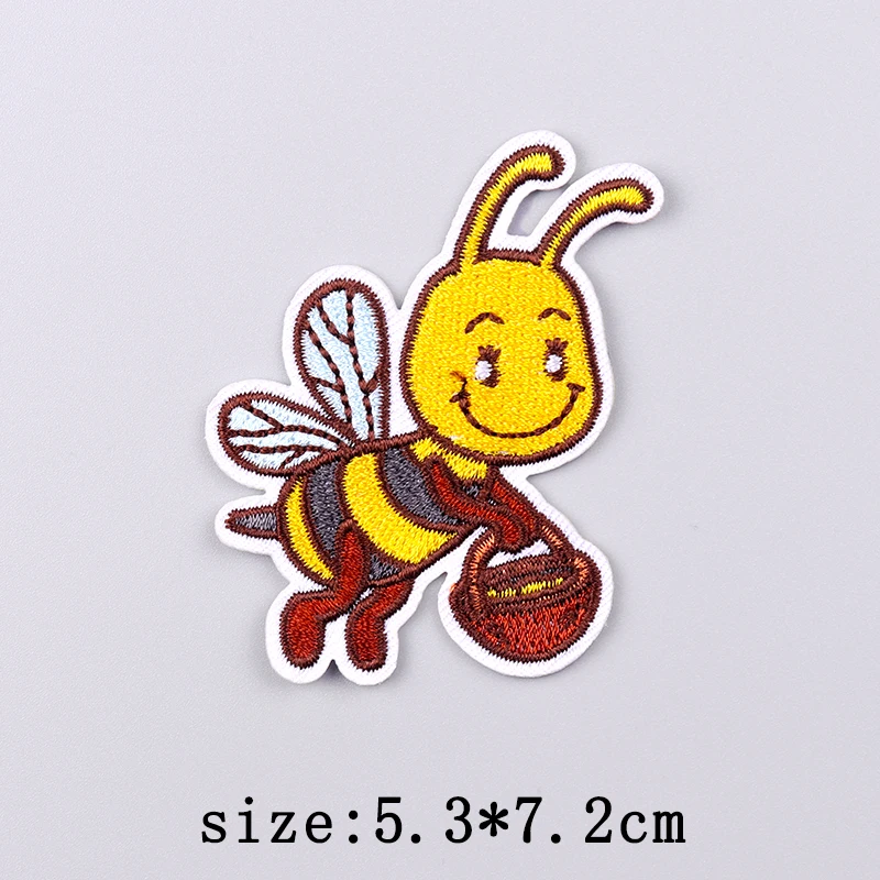 Bee Patch Iron On Embroidery Patches For Clothing Thermoadhesive Patches For Clothes Cartoon Animal Fusible Patch Stickers Decor