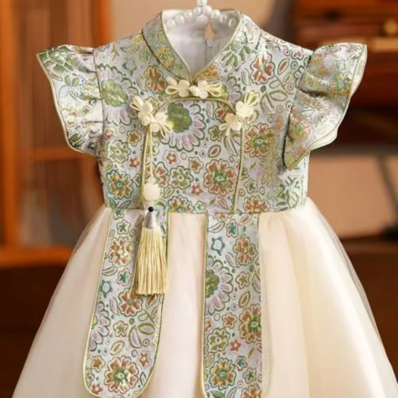 Children's One Year Old Dress Baby Girl Princess Dress Chinese Style Girl's Summer Birthday Cheongsam Dress