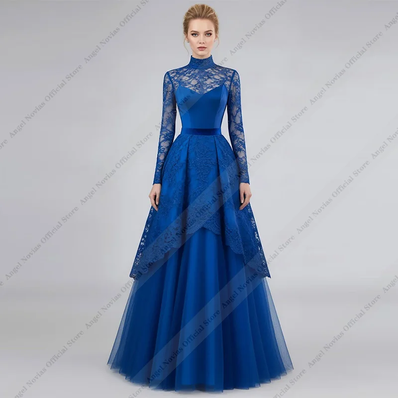 Vestidos de manga larga con cuello alto en azul real para la madre de la novia 2026, vestidos para fiesta de bodas, vestidos madre de novia para bodas