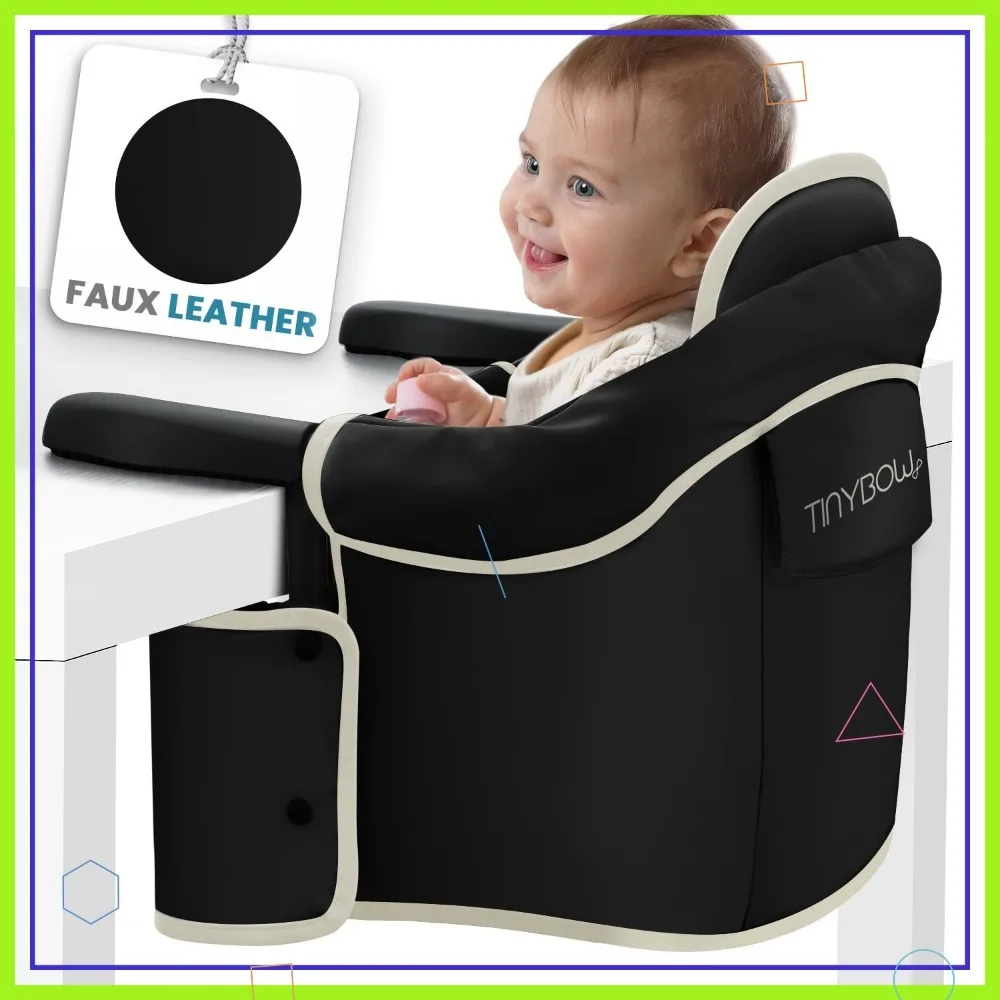 

Portable Hook-On Baby High Chair - Faux Leather, 5-Point Harness, Foldable for Travel & Dining