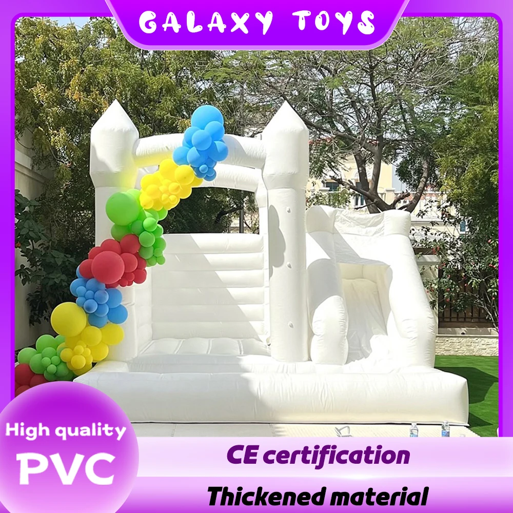 

White PVC Inflatable Bounce House with Ball Pit and Slide Outdoor Jumping Bouncy Castle White Castle for Birthday Wedding Party