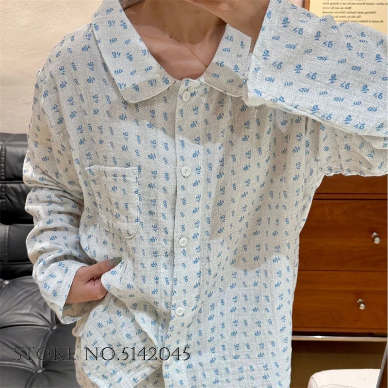 New Women Pajamas Two-Piece Set Loungewear Spring Autumn Sleepwear Home Clothes Printed Cotton Nightwear Pijamas Suit Lingerie