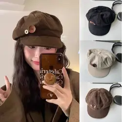 Double Button Decoration Corduroy Baseball Caps Windproof Keep Warm Octagonal Hat Adjustable Beret Autumn Winter Sun Cap Outdoor