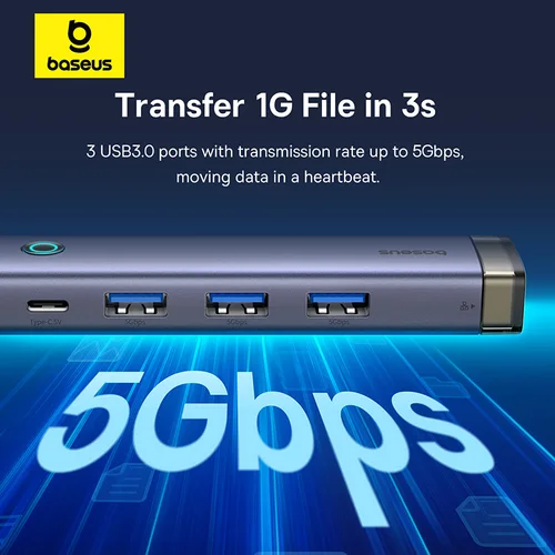 Imagen 2 del producto Baseus USB Hub tipo C USB-A adaptador a USB 3,0 5Gbps transferencia de datos RJ45 Gigabit Ethernet 4 en 1 estación de acoplamiento Hub para MacBook