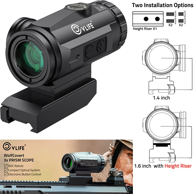 

3X Compact Prism Scope Motion Awake 10 Levels Red Illuminated BDC Reticle Electronic Control Fully MultiCoated Lenses Two Height
