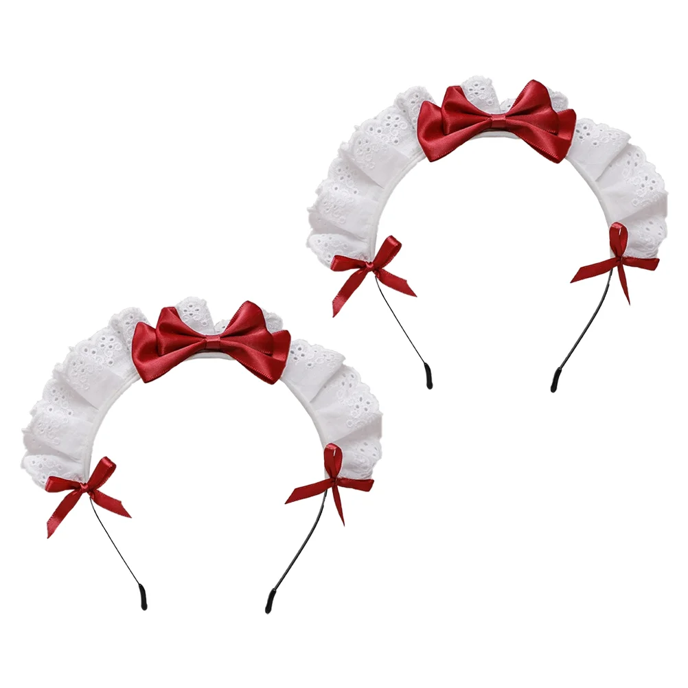 

2 Pcs Headband Women Headdress Cosplay Hairhoops Ruffles Compact Accessory Girls Cloth Bowknot Party Headpiece