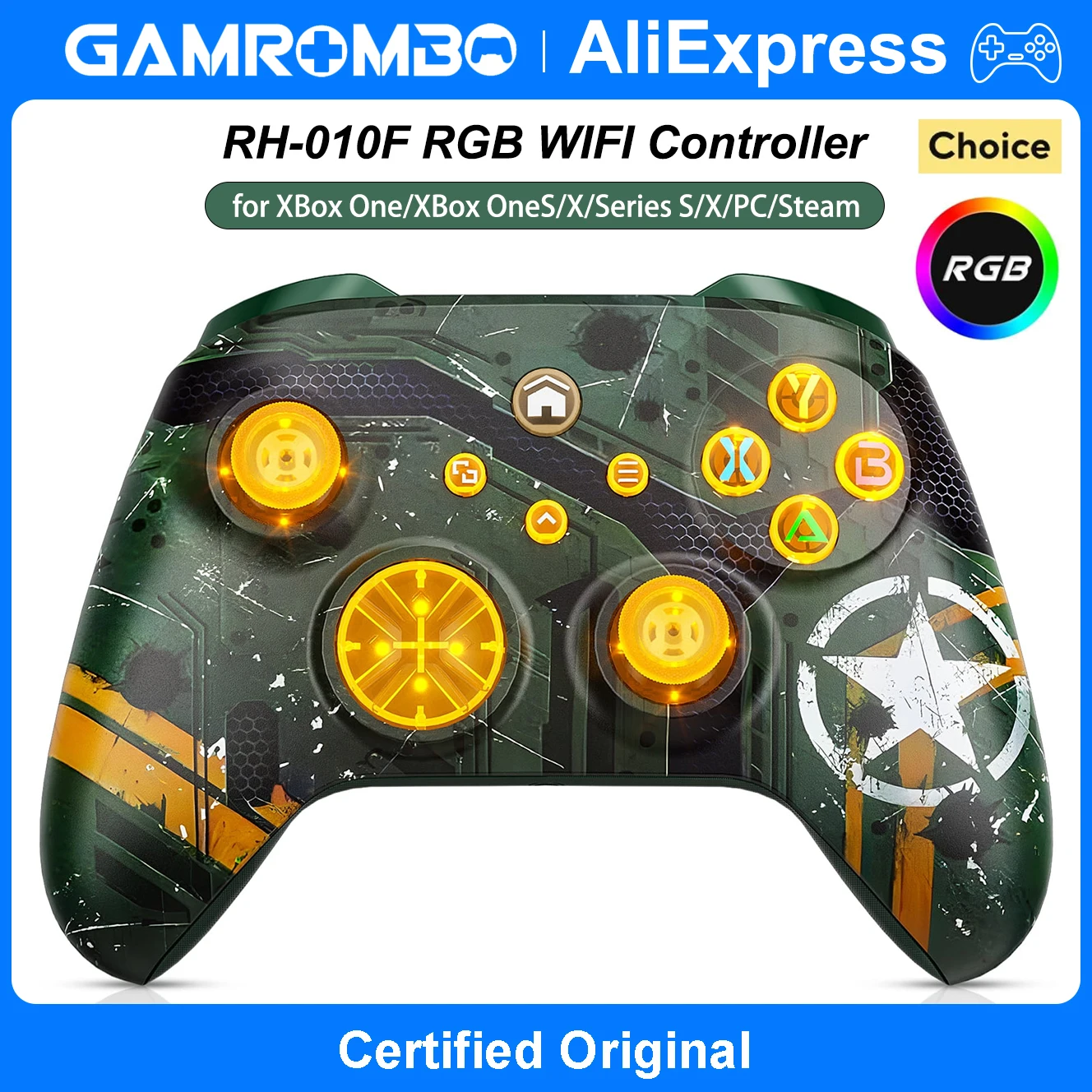 

Wifi Game Controller for XBox One/S/X/Series S/X/PC,RGB Wireless Gamepads Dual Vibration 6 Axis Gyro Turbo Func Gaming Joystick
