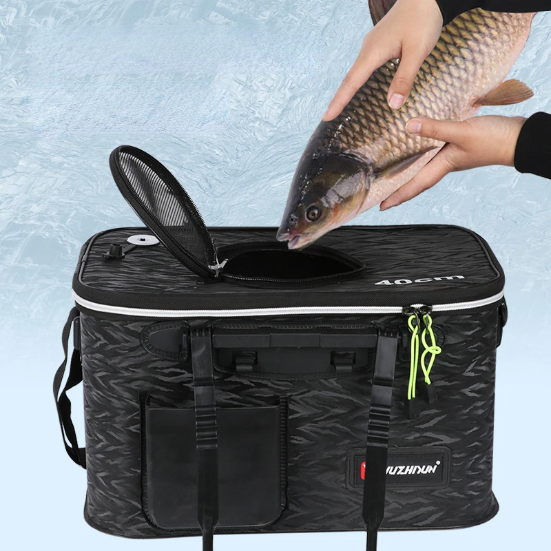 Cubo de Pesca plegable con tanque de peces EVA más grueso, caja de almacenamiento de peces multifuncional, equipos Para Pesca y Camping