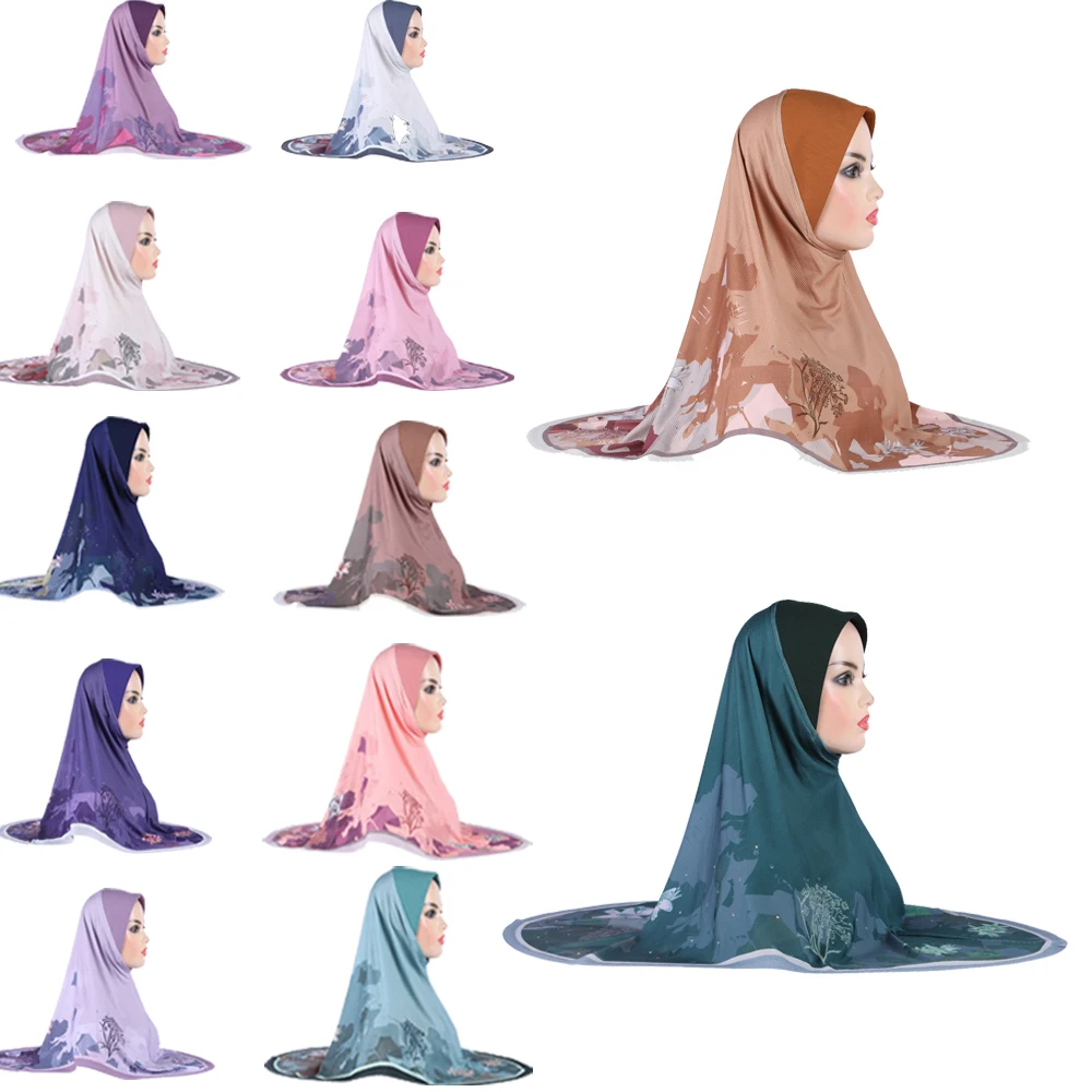 20Pcs Amira Muslim Women Hijab Instant Scarf Print Turban Islamic Prayer Hijabs Shawl Wrap Pull On Ready Made To Wear Headscarf