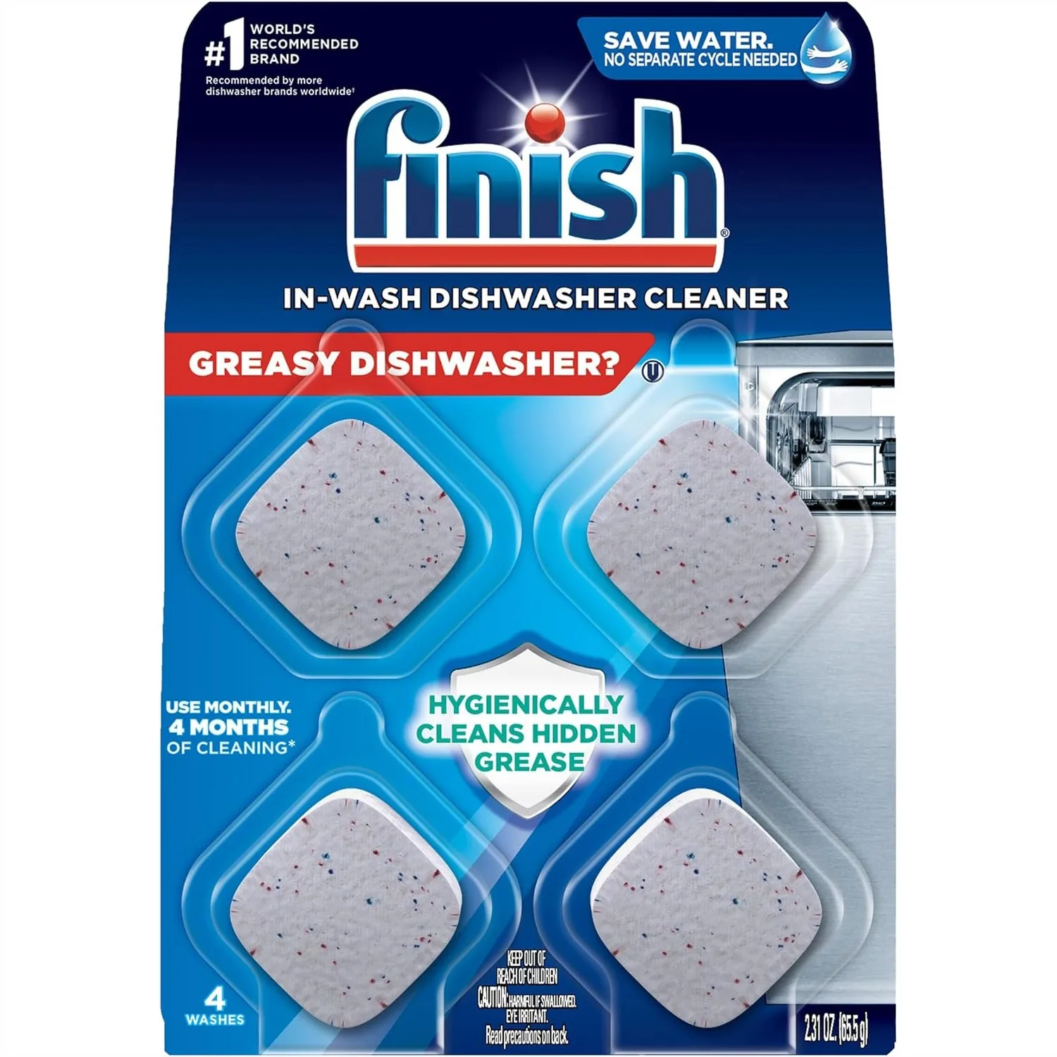 Dishwasher Cleaner Tablets, Deep Clean Grease & Grime, Fight Odors, 4 Month Supply, 4 Count