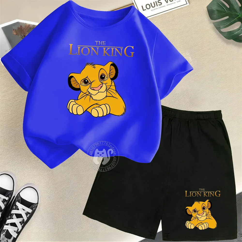 Disney Lion King Summer Printed Clothing Casual Sports Cotton Baby T-shirt+Shorts Boys and Girls Round Neck Outdoor Sports Set