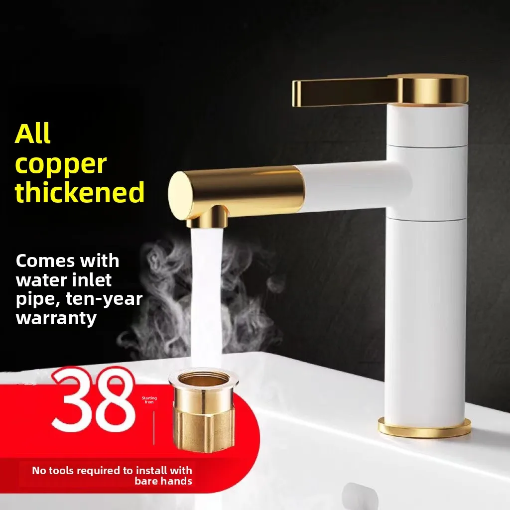 

Вращающийся на 360 градусов цельномедный смеситель для раковины, белый, для горячей и холодной воды, подстольный