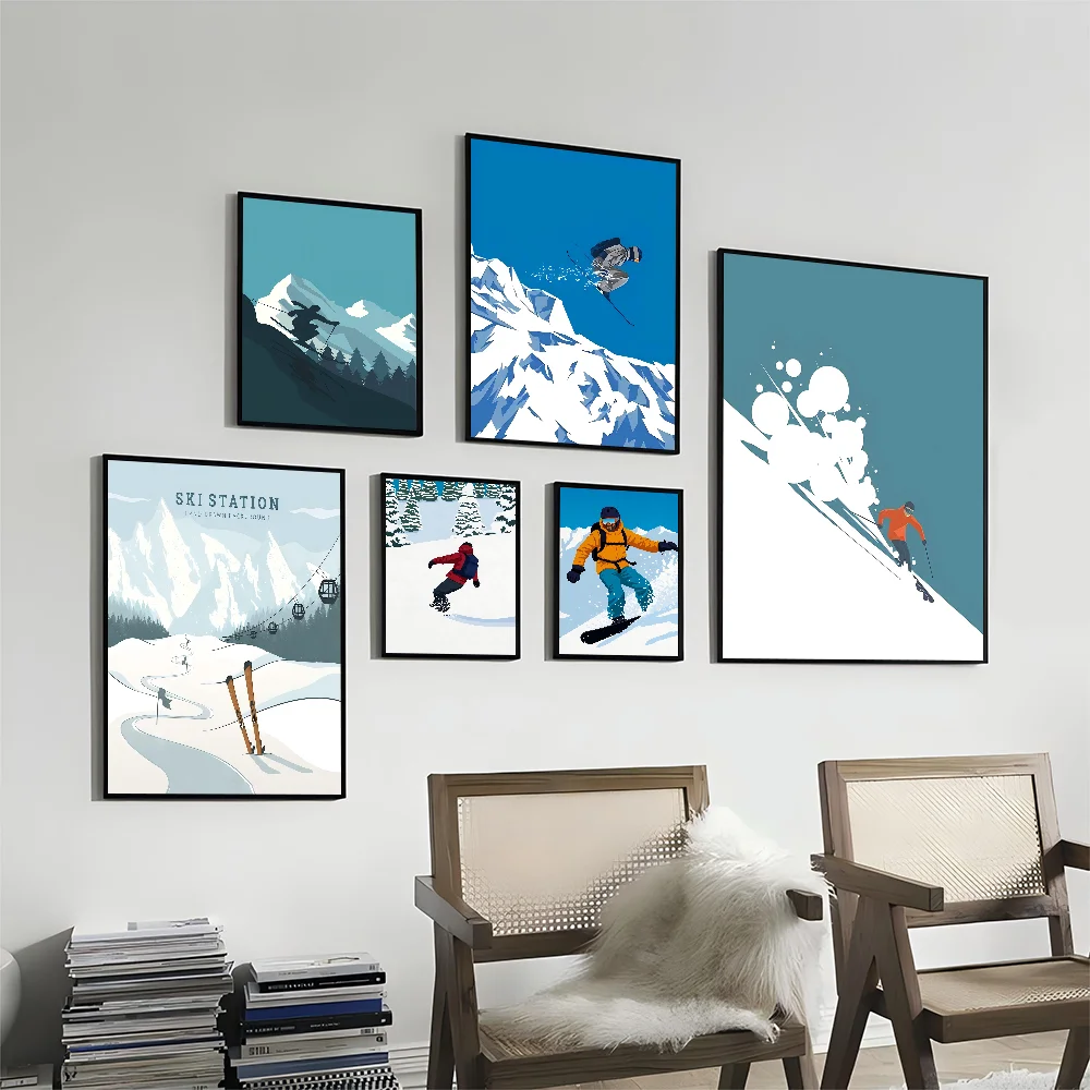 

Minimal Winter Snow Mountain Sports Skiing Snowscape Classic Anime Poster Fancy For Bar Decoration Decor Art Wall Stickers