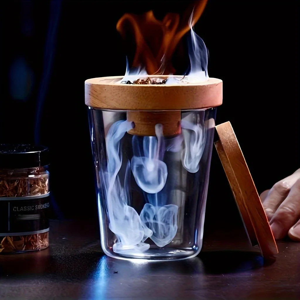 Glas-Top Smoker-Set mit 4 Holzchips für Whiskey-Getränke und Cocktail-Räuchern – Barkeeper-Zubehör, Geschenk für Männer – Detail 2