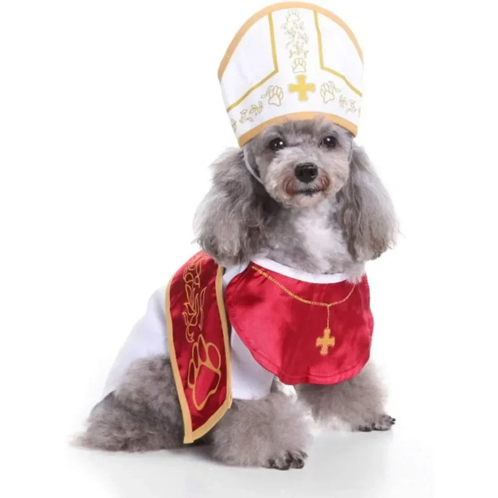 Santa Outfits Pope Dog Costume Pet Halloween Suit with Hat Puppy Outfits Funny Pontiff Dress Special Photo Props Accessories