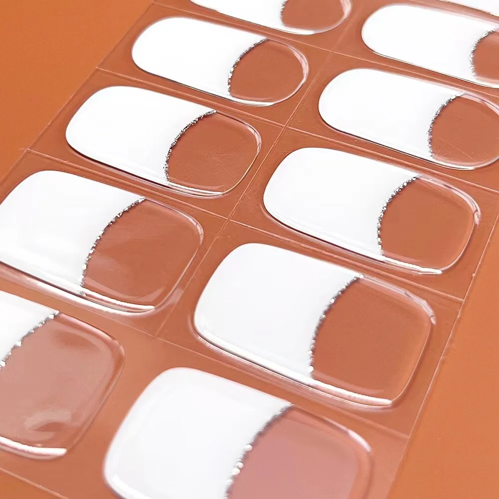 16/20/22/24 Tips Semi-cured Gel Nail Stickers New Semi-baked Nail Patch Full Cover Decals Nail Art Decoration UV Lamp Need