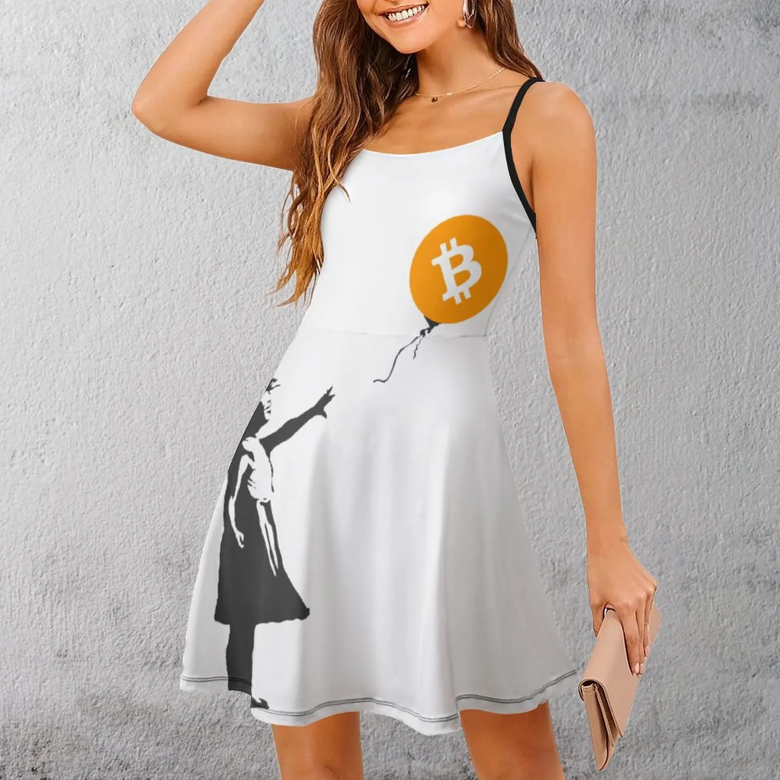 

HODL Bitcoin (BTC) Balloon Girl Cryptocurrency S Women's Sling Dress Novelty Exotic Woman's Gown Funny Novelty Parties Dresses