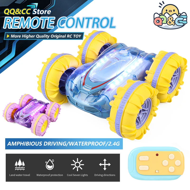 

RC Car Amphibious Remote Control Vehicle Gesture Sensing Rolling 2.4G light Double Sided Stunt Waterproof Christmas Toys for Kid