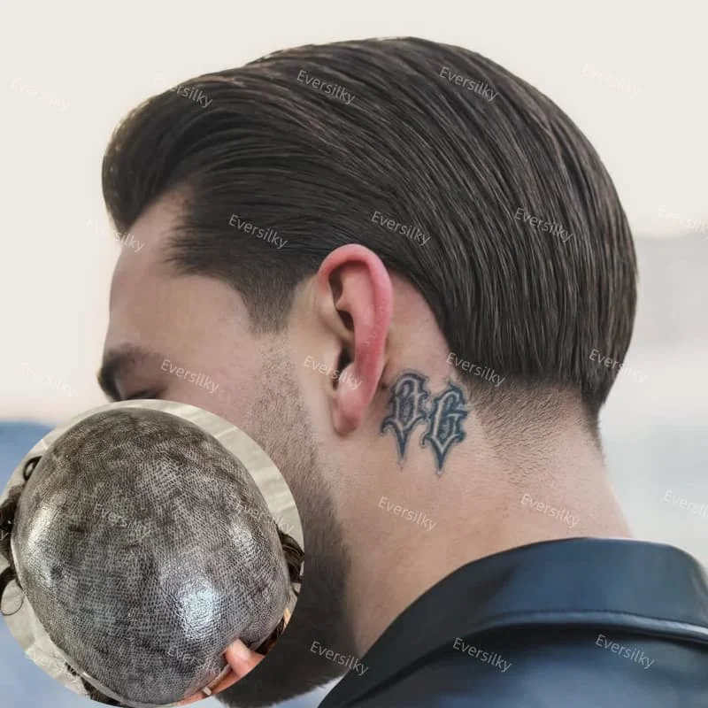 رجل عجوز الشعر المستعار حقن غير قابل للنقش 0.1 مللي متر كامل الجلد بولي Base قاعدة 1b10 1b20 رمادي أسود شعر مستعار الإنسان الذكور الشعرية الاصطناعية #3