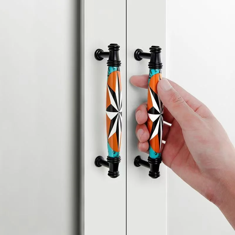 America Style Retro Ceramic Handles Hand-drawn Cabinet Door Handles Drawer Knob Shoe TV Wardrobe Cupboard Furniture Pulls Diy