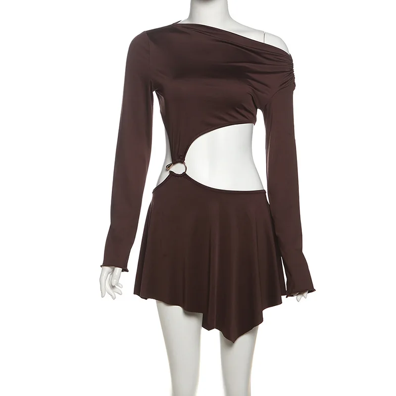 Typhaland Sexy Waist Hollow Mini Dress Women's Fashion Streetwear Long Sleeve Dress Summer 2026 Slim Club Party Hot Girl Dress