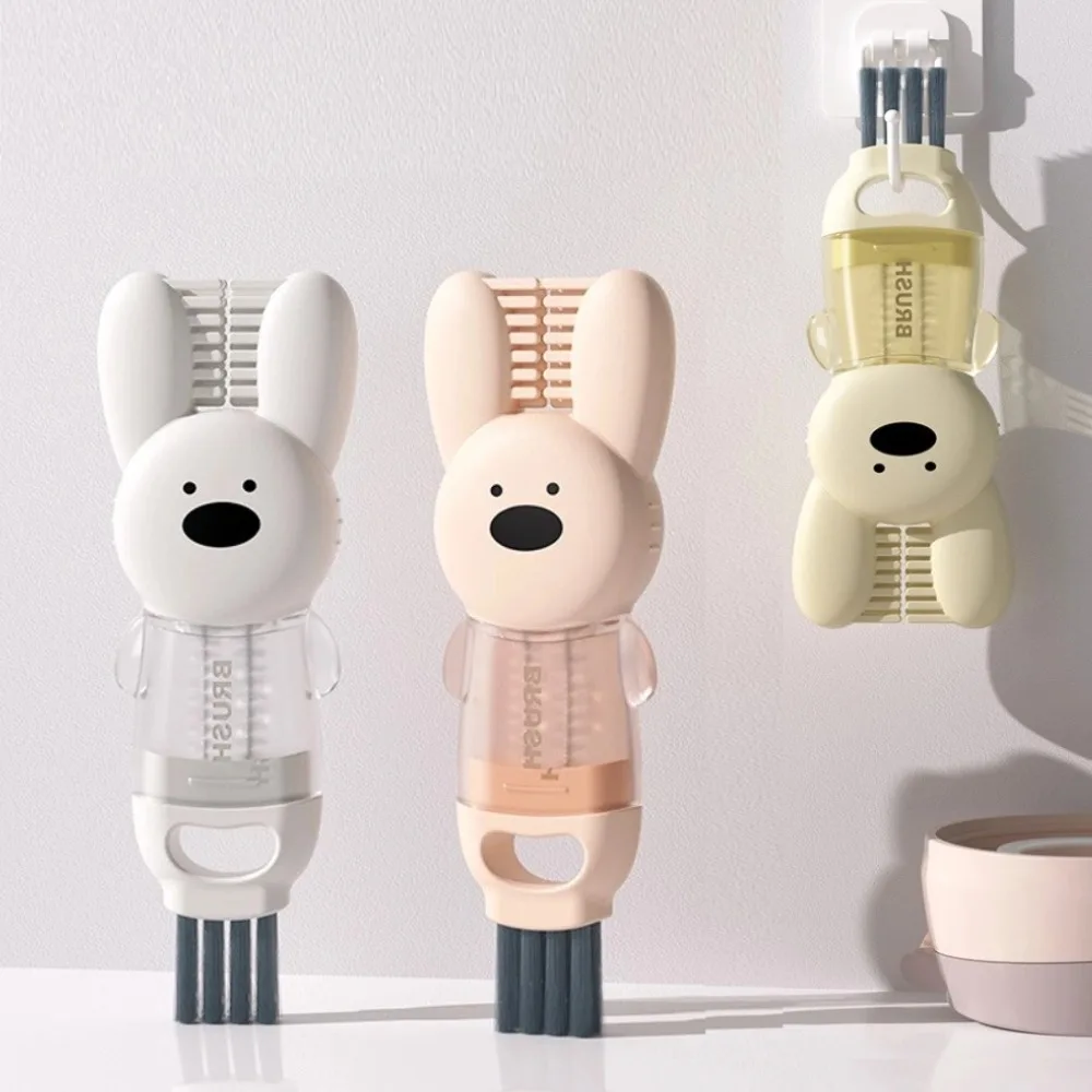 Cute Rabbit 4-in-1 Cup Lid Cleaning Brush Water Bottle Gap Cleaner Silicone Crevice Brush for Thermos Baby Bottle Kitchen Gadget