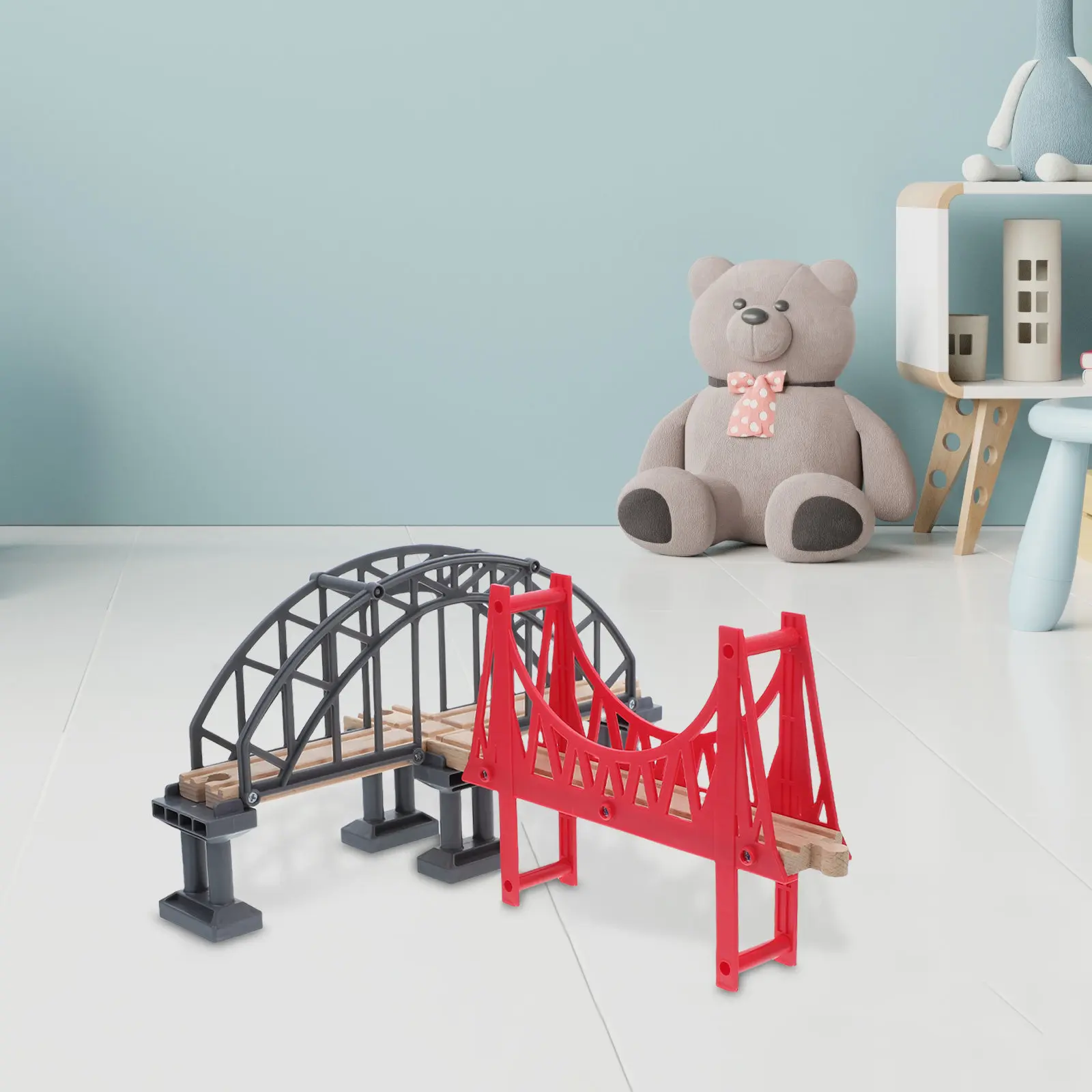 Train Wooden Suspension Bridge Railway Track Accessories Set Creative DIY Railway Bridge Scene Expansion for Kids view 2