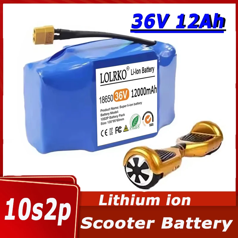 

High-quality 36V 12000mAh 10S2P Rechargeable Lithium-ion Battery for Electric Self-balancing Scooter,HoverBoard and Unicycle