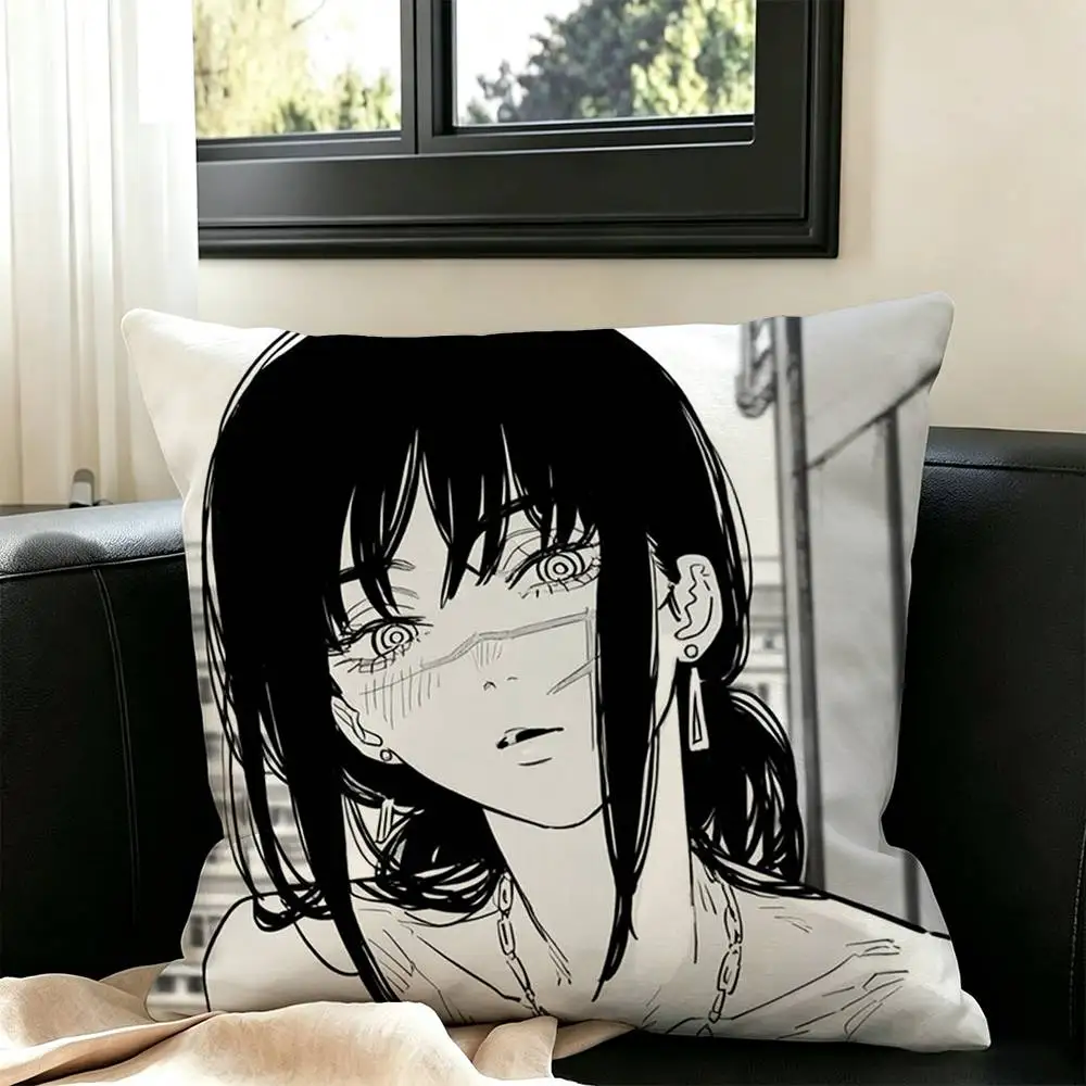 Anime Chainsaw Man Mitaka Asa  Pillow Case Square Double-Sided Sofa Cushion Cover Bedroom Bedside Pillow