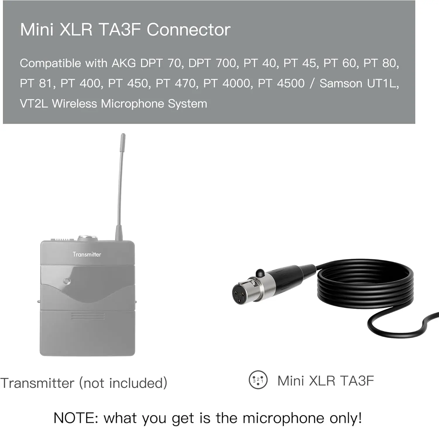 MIC-J044 reversmicrofoon Lavalier-microfoon compatibel met AKG Samson draadloze zender - Mini XLR TA3F-stekker
