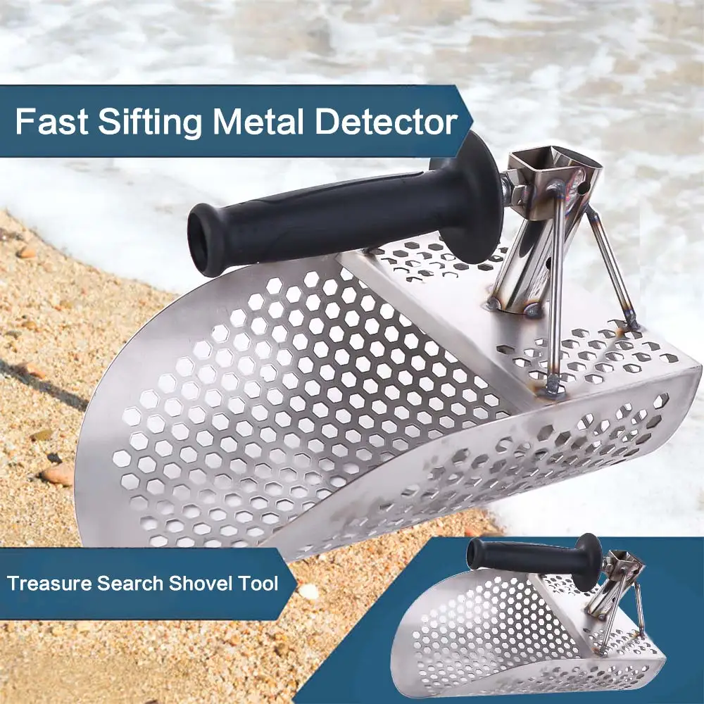Metal Detecting Beach Sand Scoop Handle Stainless Steel Treasure Search Shovel Tool Wear-resistant Compact and Lightweight