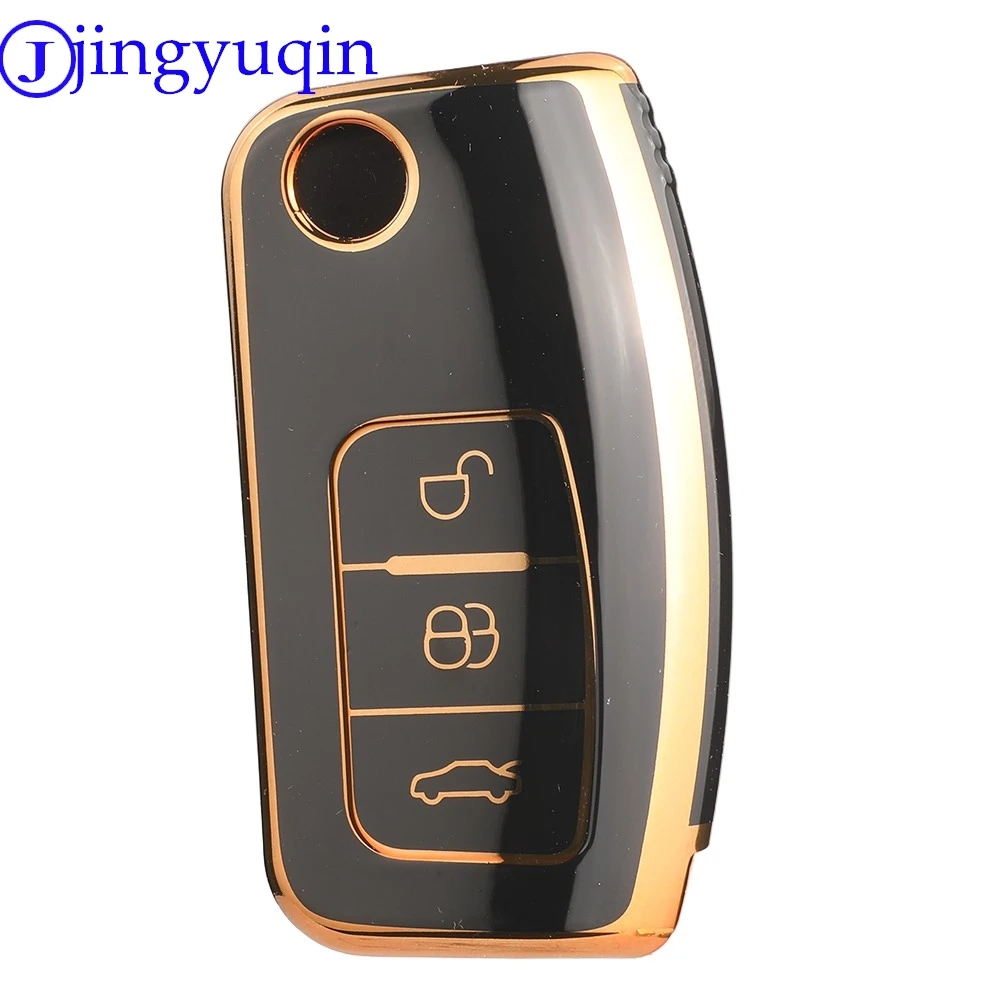 

jingyuqin Arrival TPU Car Key Shell Case Fob For Ford Mondeo Focus Fiesta S-MAX 3BUTTONS Folding Key