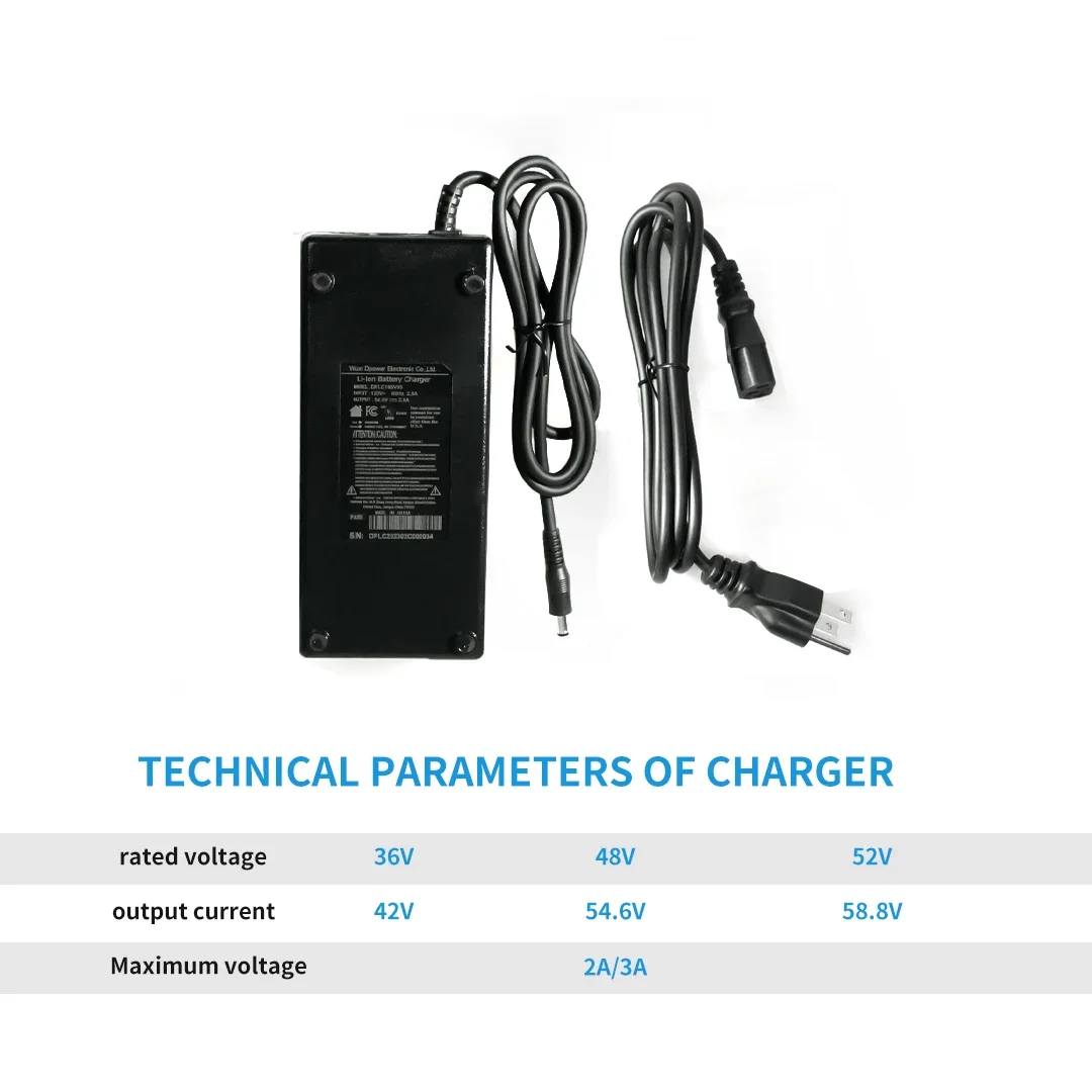 Lithium Ion Battery Charger, Ebike Charger, EU, AU, UK, US Plug, 36V, 48V, 52V, 3A, AAA 18650 21700