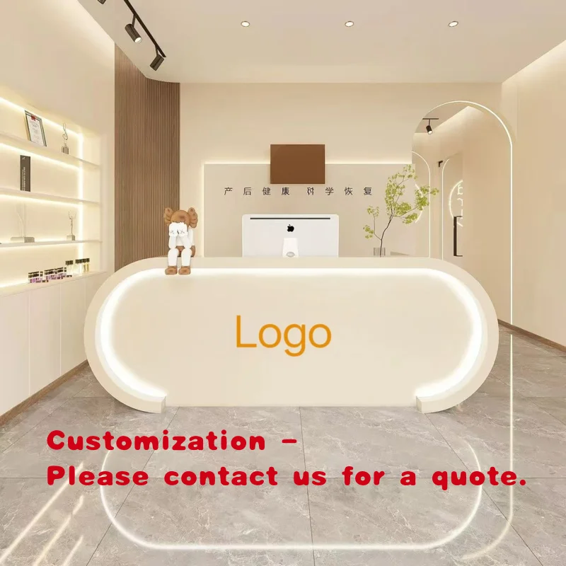custom.Fashion Minimalist LED Lit Cashier Counter Oval Reception Desk Beauty Salon Clothing Shop Cosmetic Shop Office