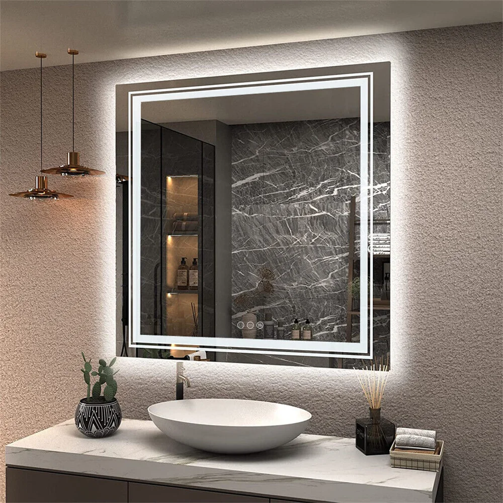 Wall Mounted LED Backlit Vanity Mirror,Illuminate Bathroom Makeup Mirror with Adjustable 3 Lights And Fogless Demister Pad