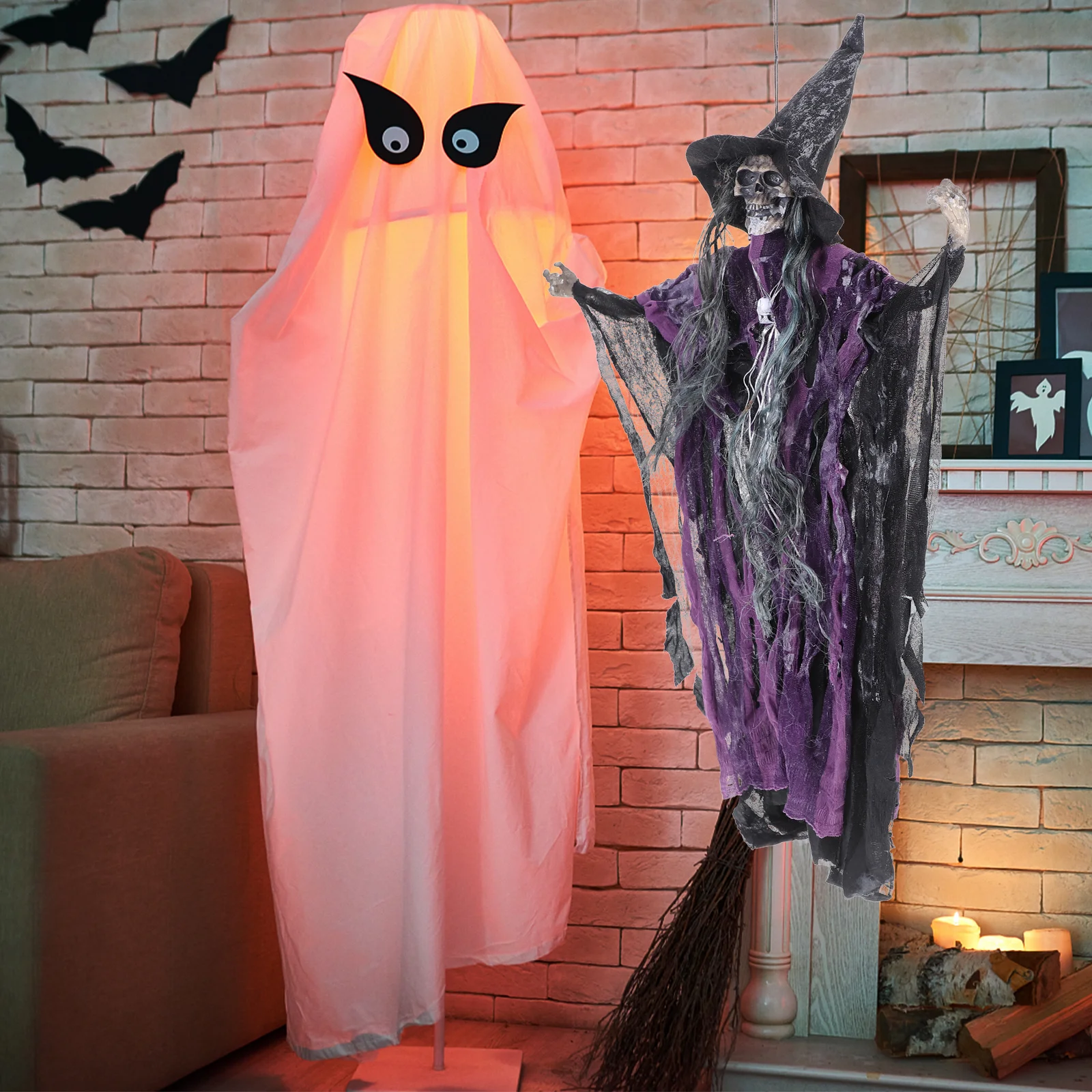 

Sound Activated Screaming Witch Ghost Hanging Decor For Halloween Outdoor Indoor Party Yard Display Luminous Eyes Scary Prank