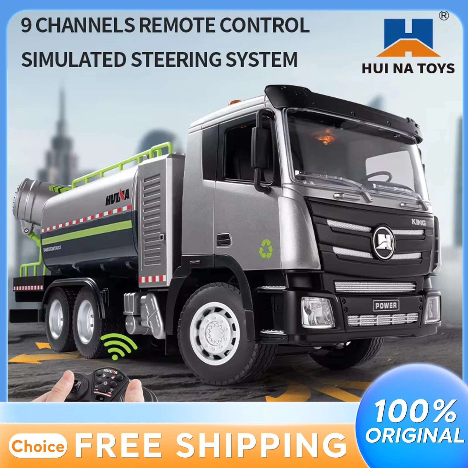 

HUINA 1316 Scale 1:18 Nine-Channel RC Truck Toy Remote Control Fog Cannon Engineering Vehicle Semi-Alloy Model Gift for Boys