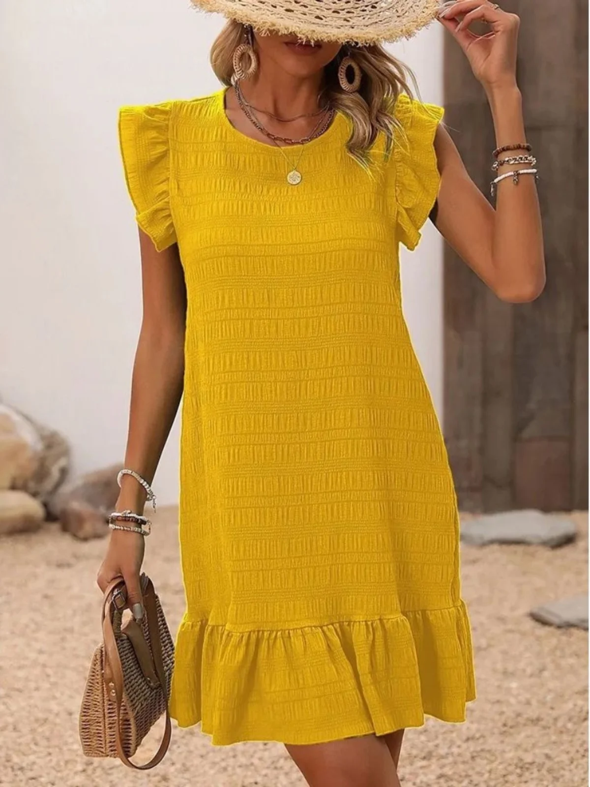   Color Svel round Ne Dr T-shirt Street Sle pour femmes Dr Or jupe trapèze été Faion décontracté Dr