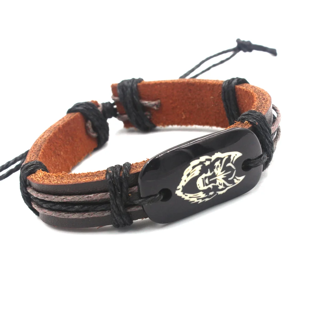 Coole Harz-Wolf-Armbänder für Männer, handgewebtes Lederarmband, Hanfwachsseil, Surfer-Armband, Damen- und Herrenschmuck, Geschenke