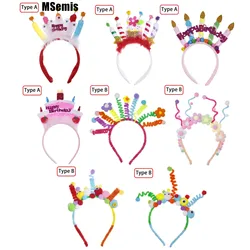 Diadema de pastel de vela de cumpleaños para niña, diadema de giro creativo lindo, decoraciones para fiesta de cumpleaños de Navidad, accesorios para fotos