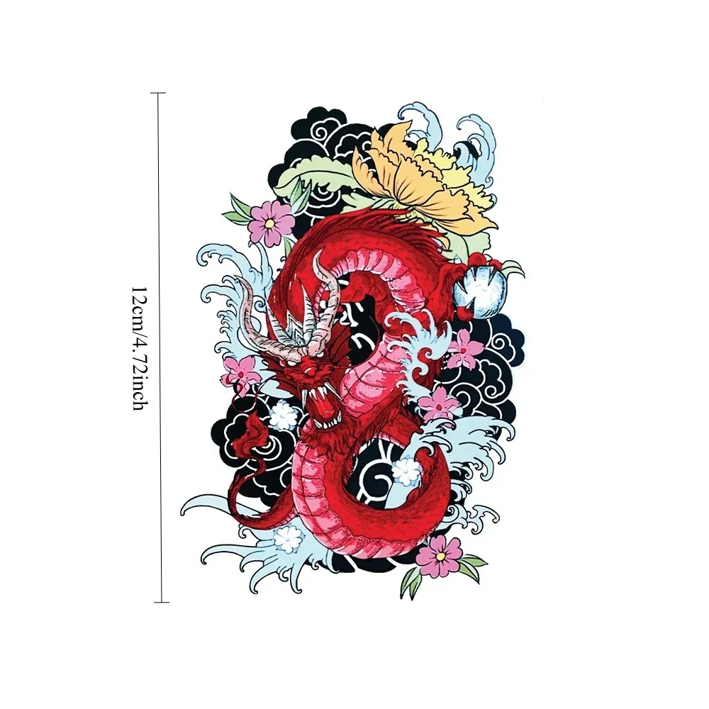 Dragon Flower Car Sticker Red Traditional Graphic Waterproof Vinyl Decal for Motorcycle Tank Truck Scooter Left Right Side Decor
